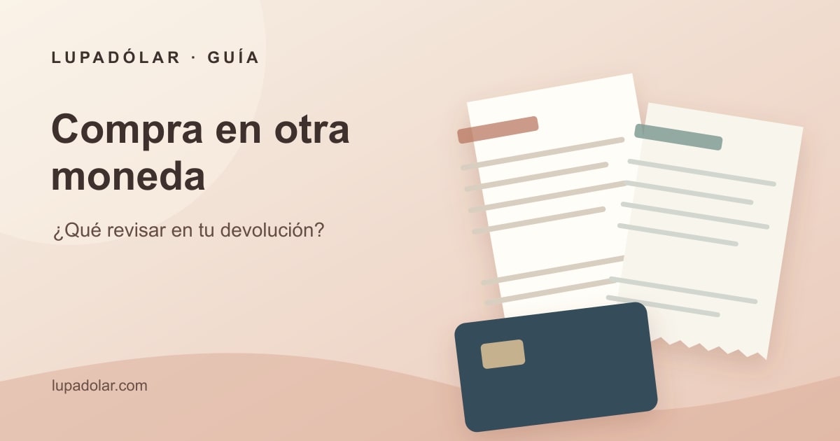 Ilustración de dos comprobantes genéricos de compra y devolución junto a una tarjeta sin marca